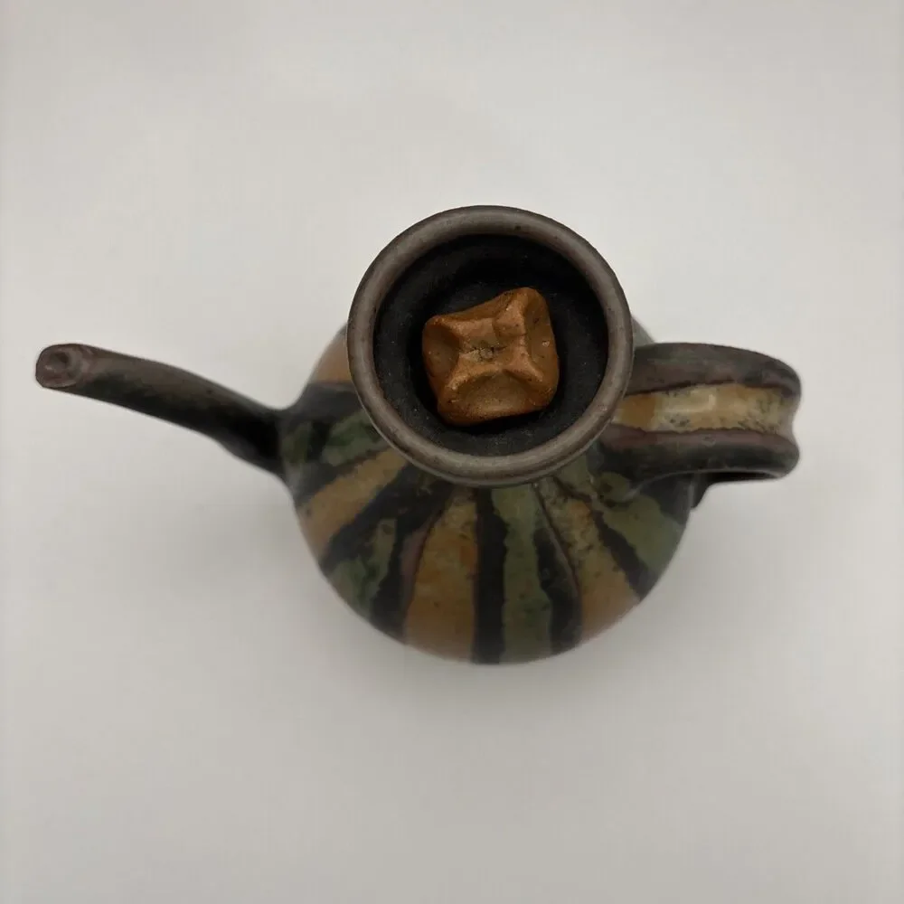 Vintage Clay Teapot Oil Decanter Pottery Boho Earth Tone Ewer  Vessel Cruet